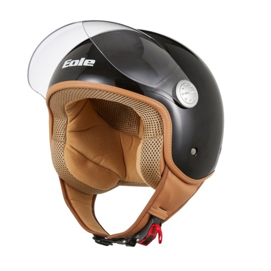 Casque EOLE Jet Road noir intérieur marron