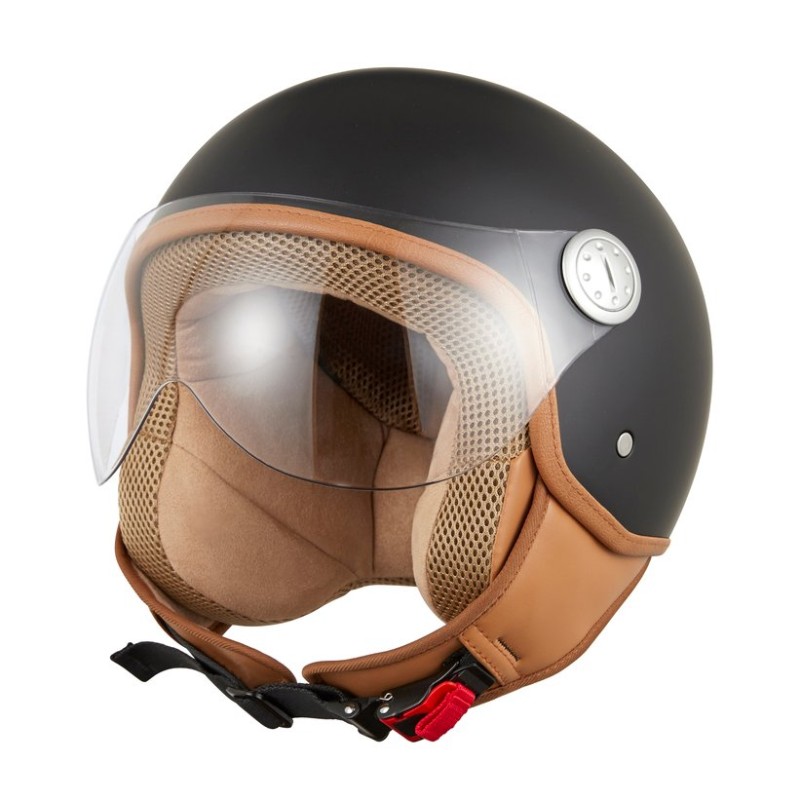 Casque EOLE Jet Road noir intérieur marron